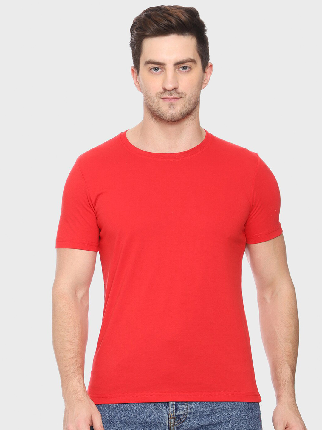 TEEMOODS Men Red Raw Edge T-shirt