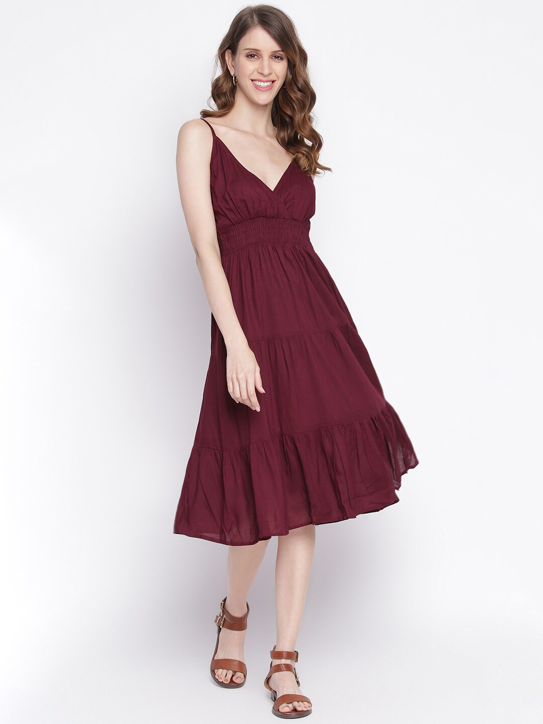 IQRAAR Purple Layered Midi Dress