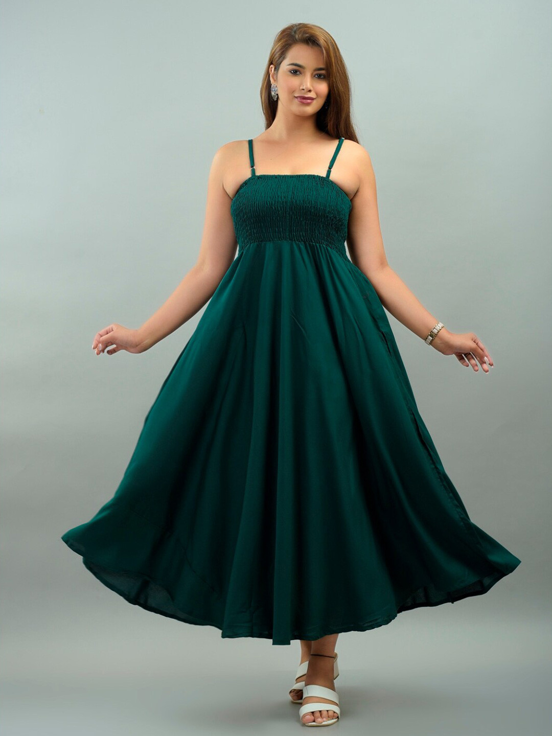 IQRAAR Green Empire Maxi Dress
