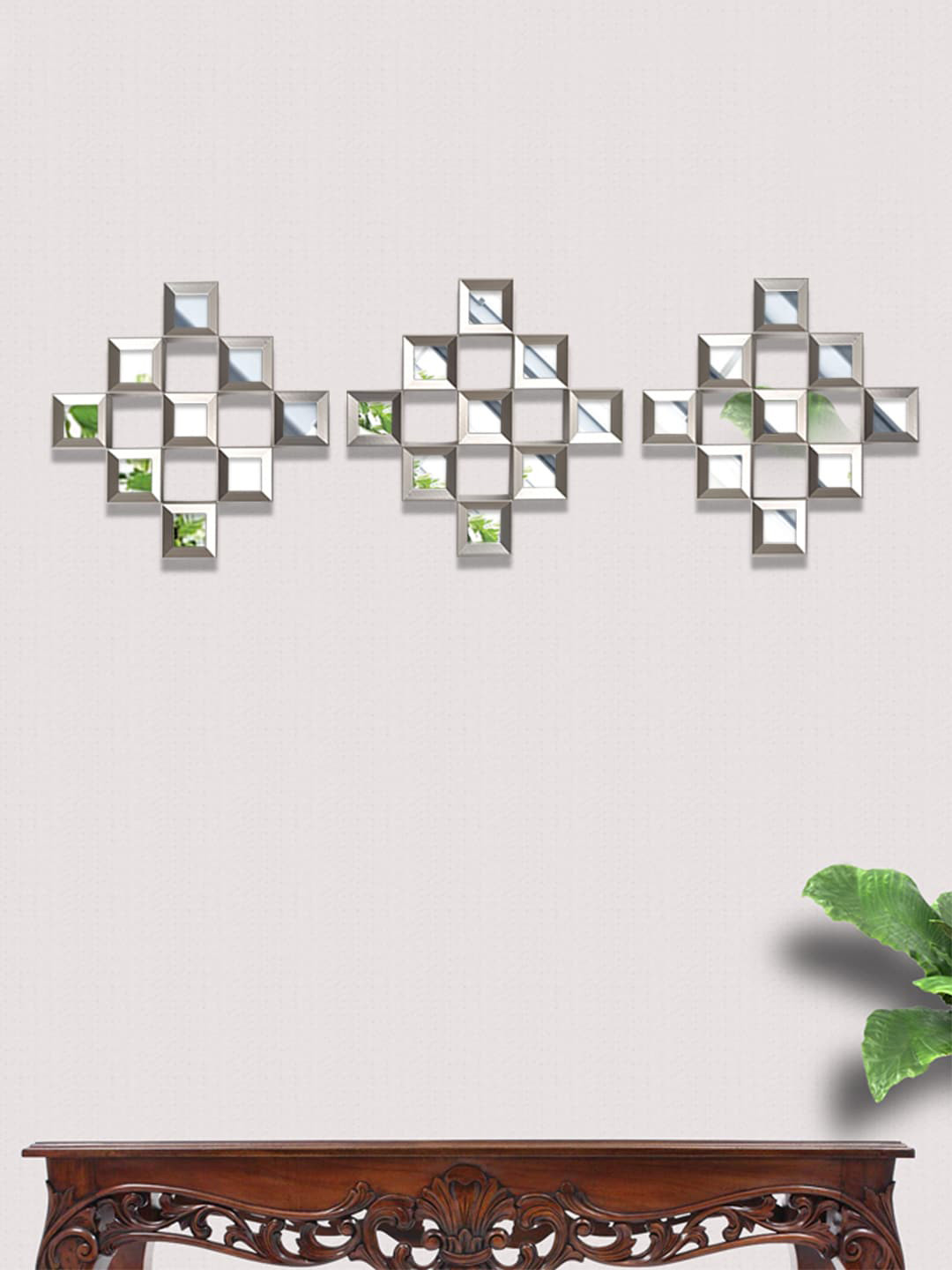 Art Street Set Of 3 White Solid Square Shaped Decorative Mirrors