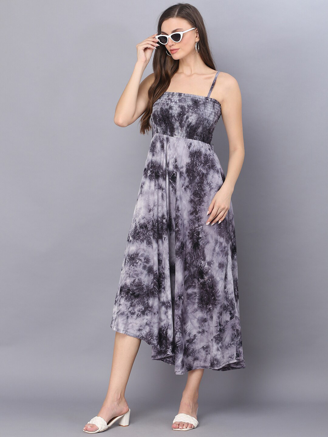 Vastralay Grey & Black Tie and Dye Dyed Midi Dress