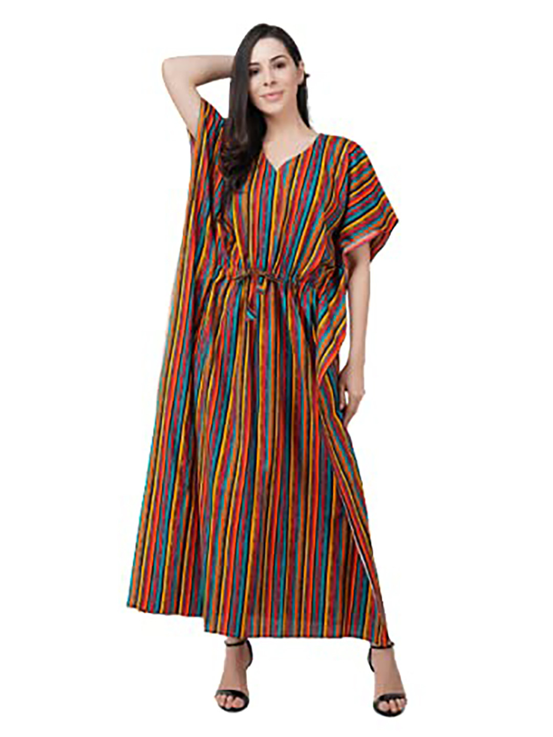 KOI SLEEPWEAR Orange Striped Maxi Nightdress