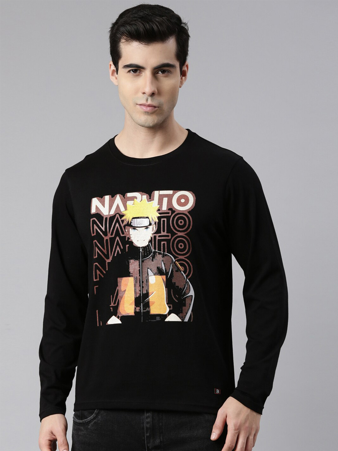 Bushirt Men Black Naruto Printed T-shirt