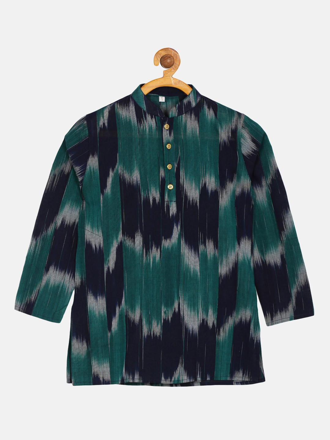 PAROKSH Boys Blue Dyed Flared Sleeves Shadow Work Khadi Handloom Kurta