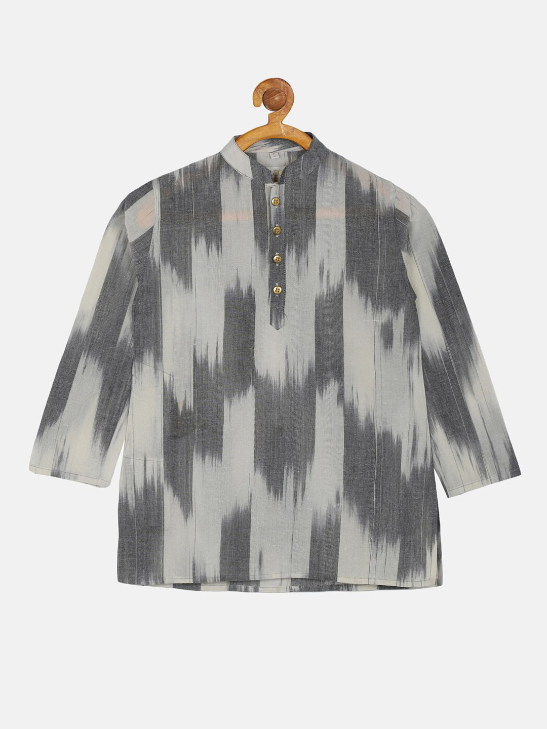 PAROKSH Boys Off White & Grey Dyed Pure Cotton Ikat straight Kurta