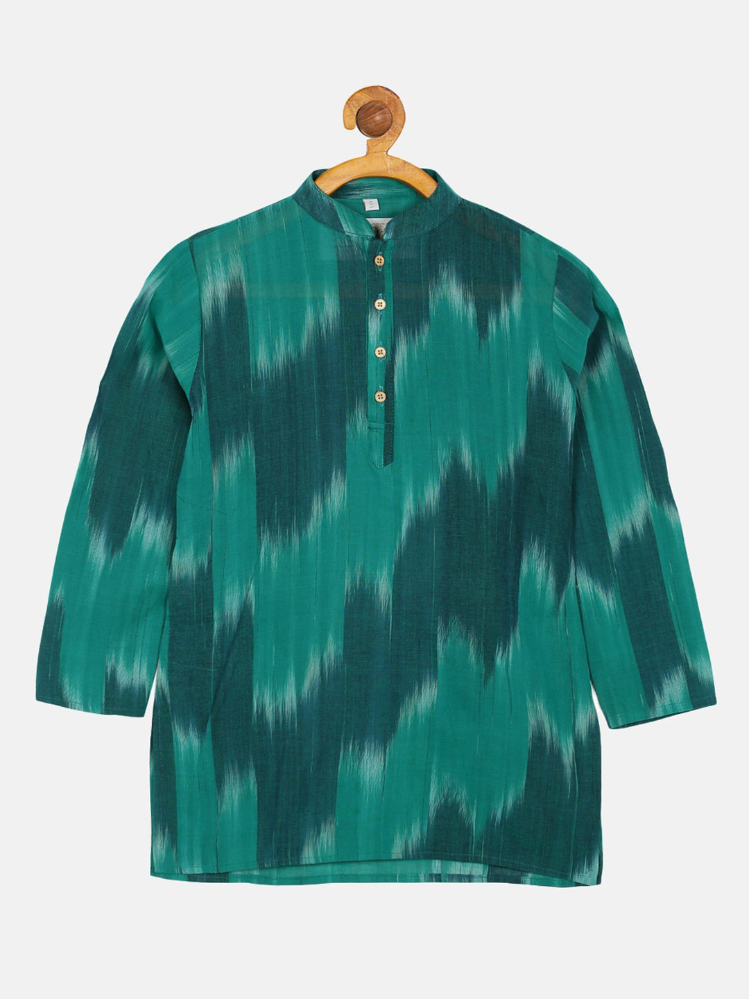 PAROKSH Boys Sea Green Dyed Pure Cotton Ikat straight Kurta