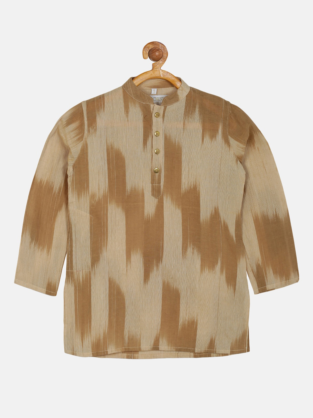 PAROKSH Boys Mustard Yellow Dyed Pure Cotton Ikat straight Kurta