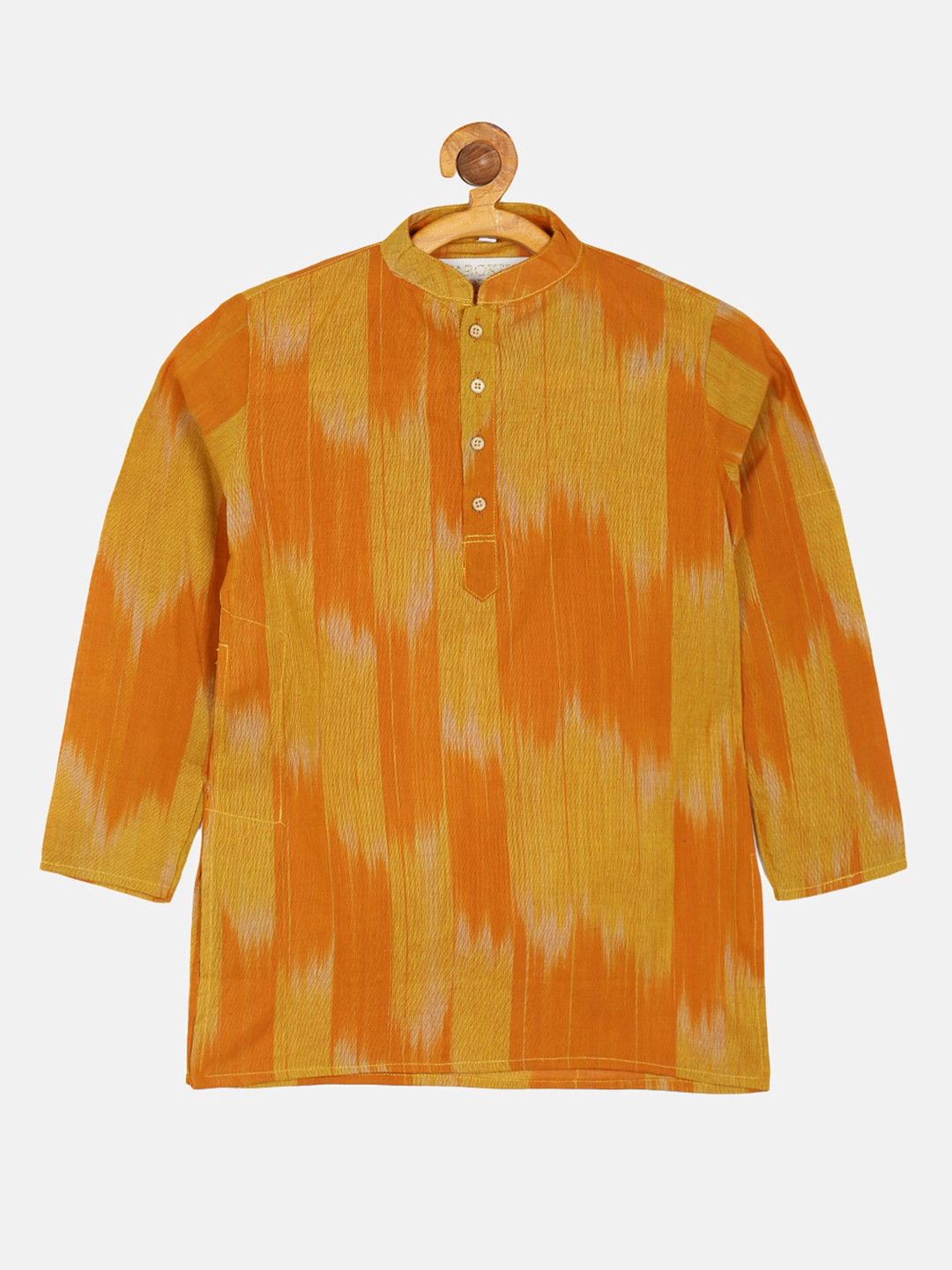PAROKSH Boys Orange Dyed Flared Sleeves Thread Work Pastels Khadi Handloom Kurta
