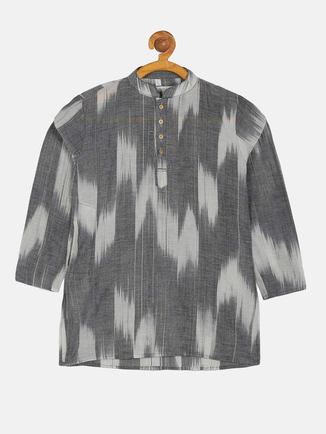 PAROKSH Boys Grey Printed Khadi Handloom Kurta