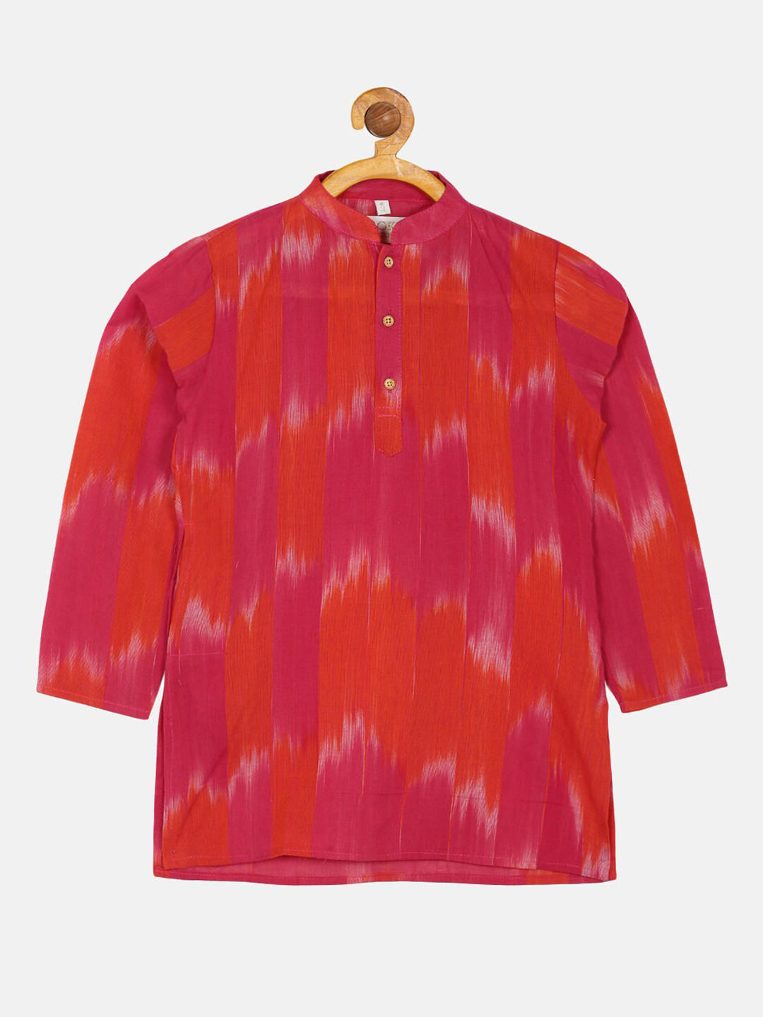 PAROKSH Boys Pink Dyed Pure Cotton Ikat straight Kurta