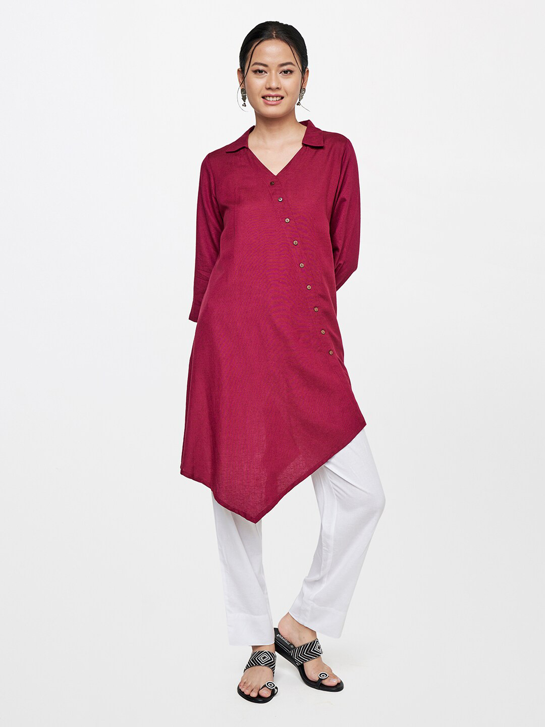 Global Desi Red Shirt Collar Tunic