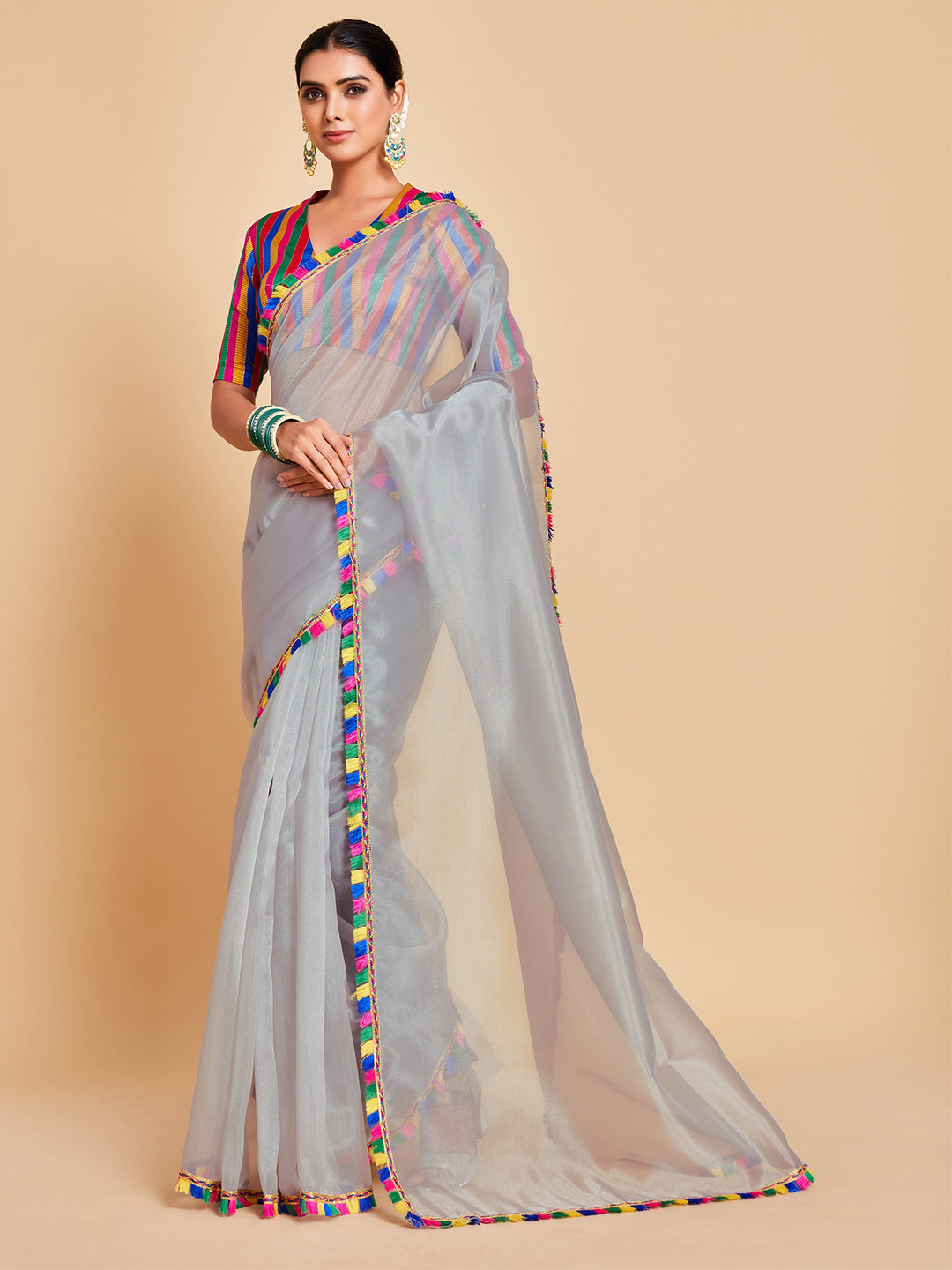 Sangria Grey Organza Saree