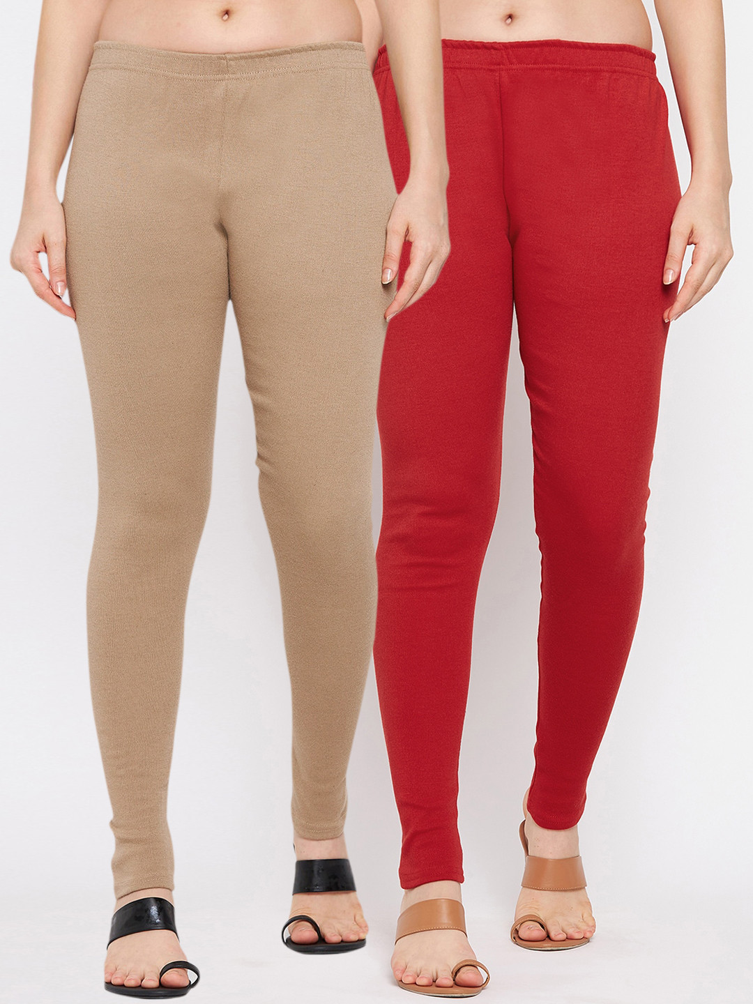 Clora Creation Women Pack Of 2 Brown & Red Solid Woolen Ankle-Length Leggings