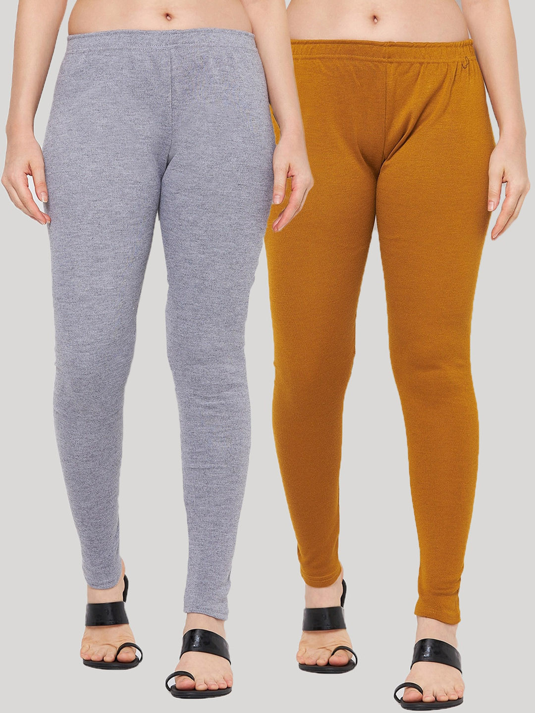 Clora Creation Women Pack Of 2 Grey & Tan Solid Ankle-Length Leggings