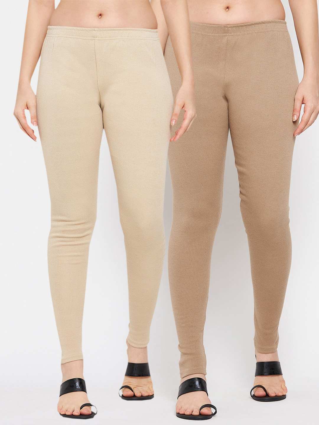 Clora Creation Women Pack Of 2 Nude & Beige Solid Woolen Ankle-Length Leggings