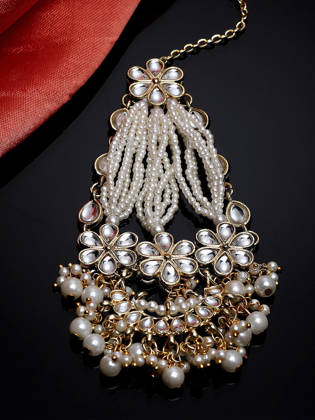 KARATCART Gold-Plated White Kundan-Studded & Beaded Passa