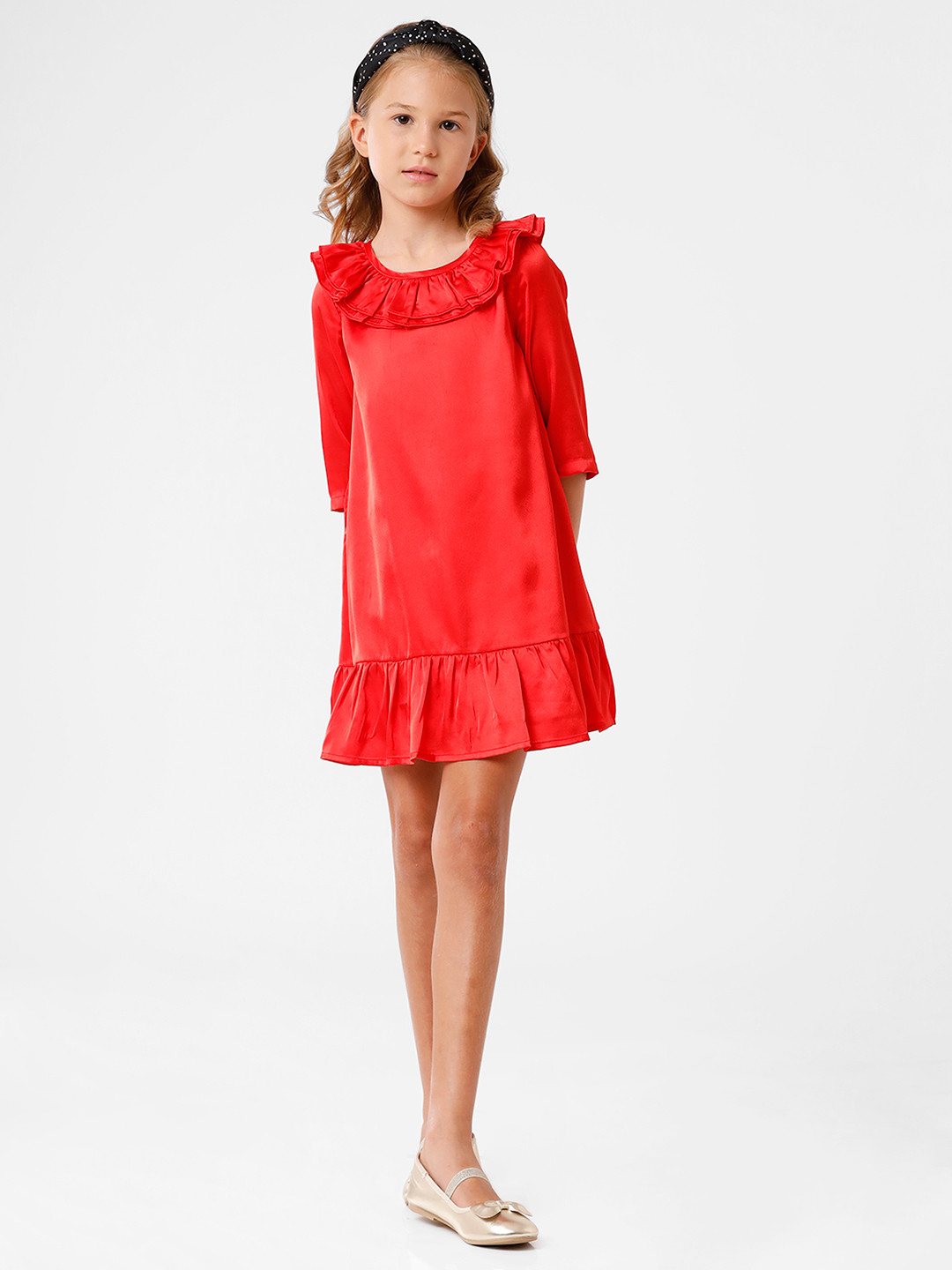 KATE & OSCAR Girl Red Peter Pan Collar Georgette A-Line Dress