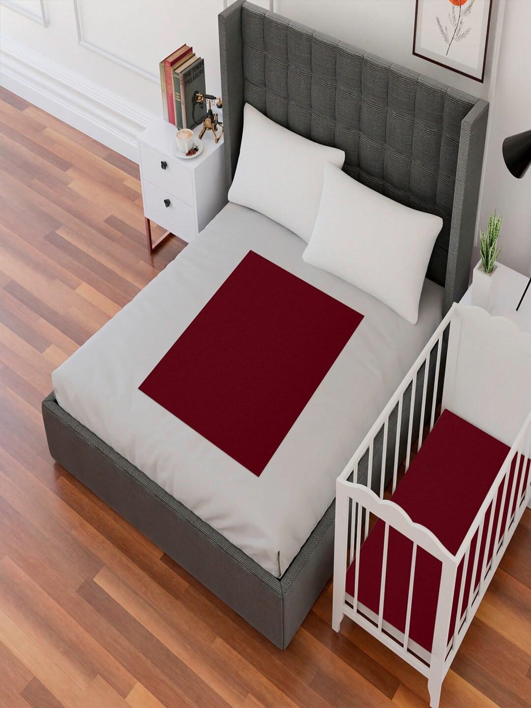 AVI Infant Kids Maroon Solid Cotton Waterproof Mattress Protector