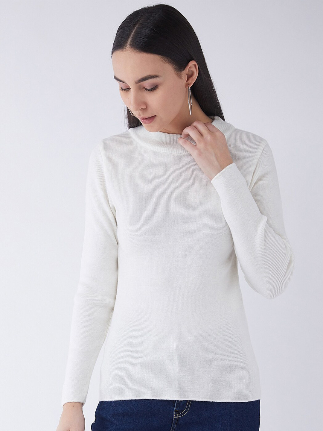 RVK Plus Size Women Off White Ribbed Pullover