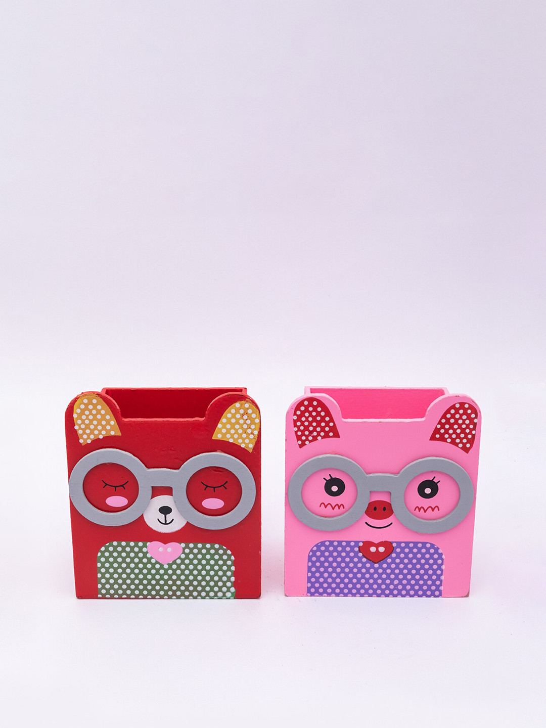 MARKET99 Set Of 2 Pink & Red Printed Pen Cases
