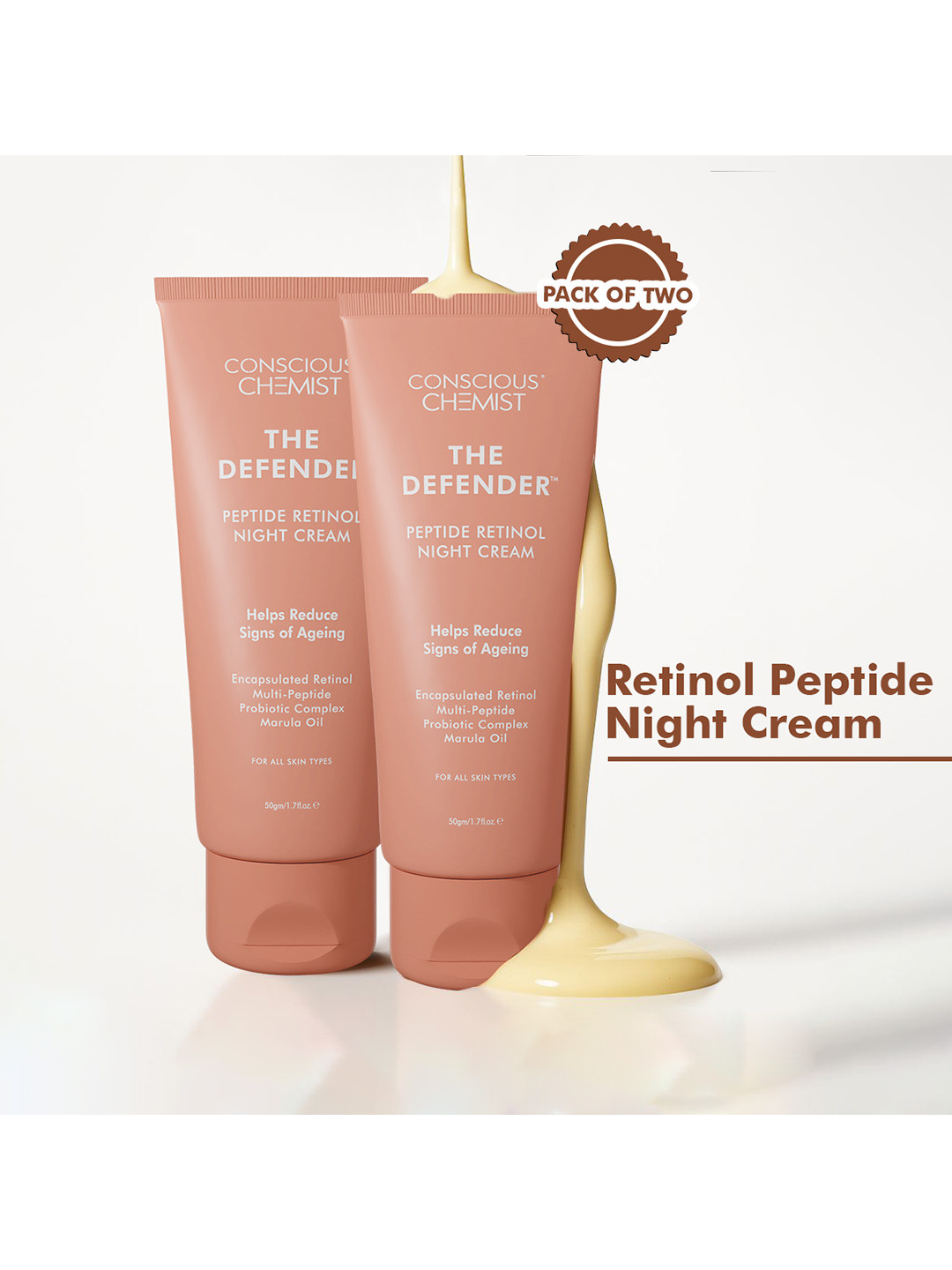 Conscious Chemist Set of 2 Multi Peptide Retinol Anti Aging Night Cream for Fine Lines