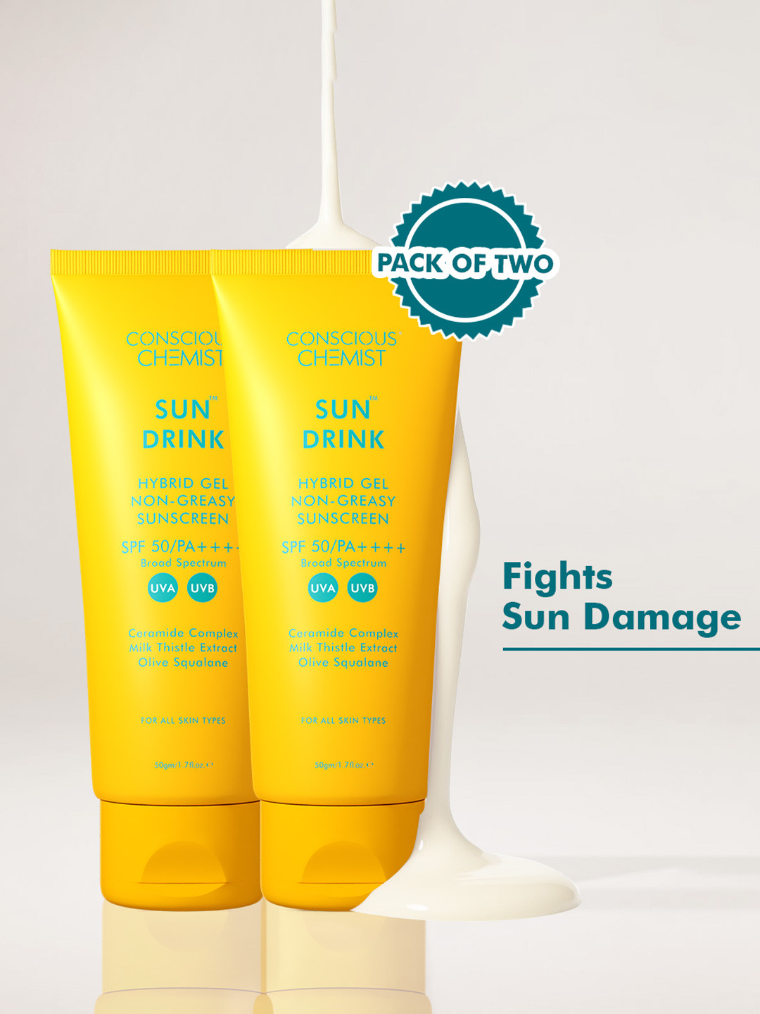 Conscious Chemist Set of 2 Ceramides Hybrid Gel Sunscreen SPF50 with UVA/UVB Protection