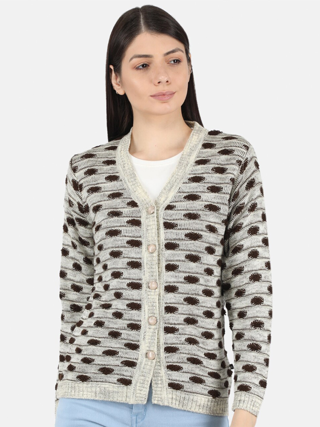 Monte Carlo Women Grey & Brown Cardigan