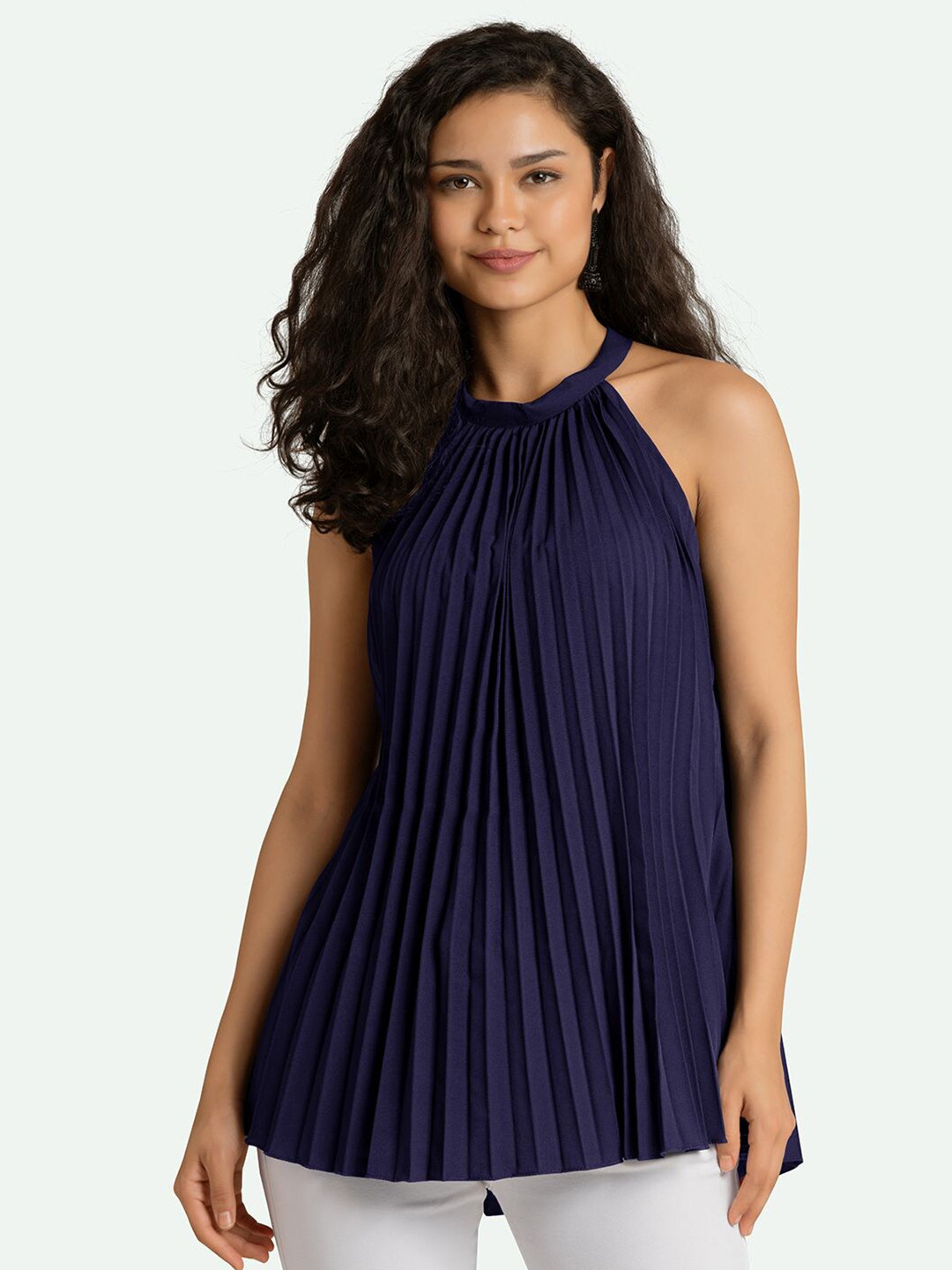 AASK Women Navy Blue Regular Crepe Top