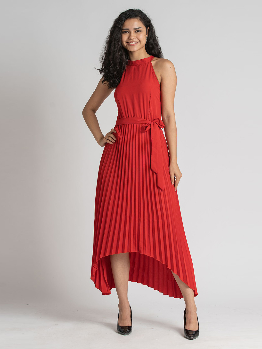 AASK Red Halter Neck Crepe Maxi Dress