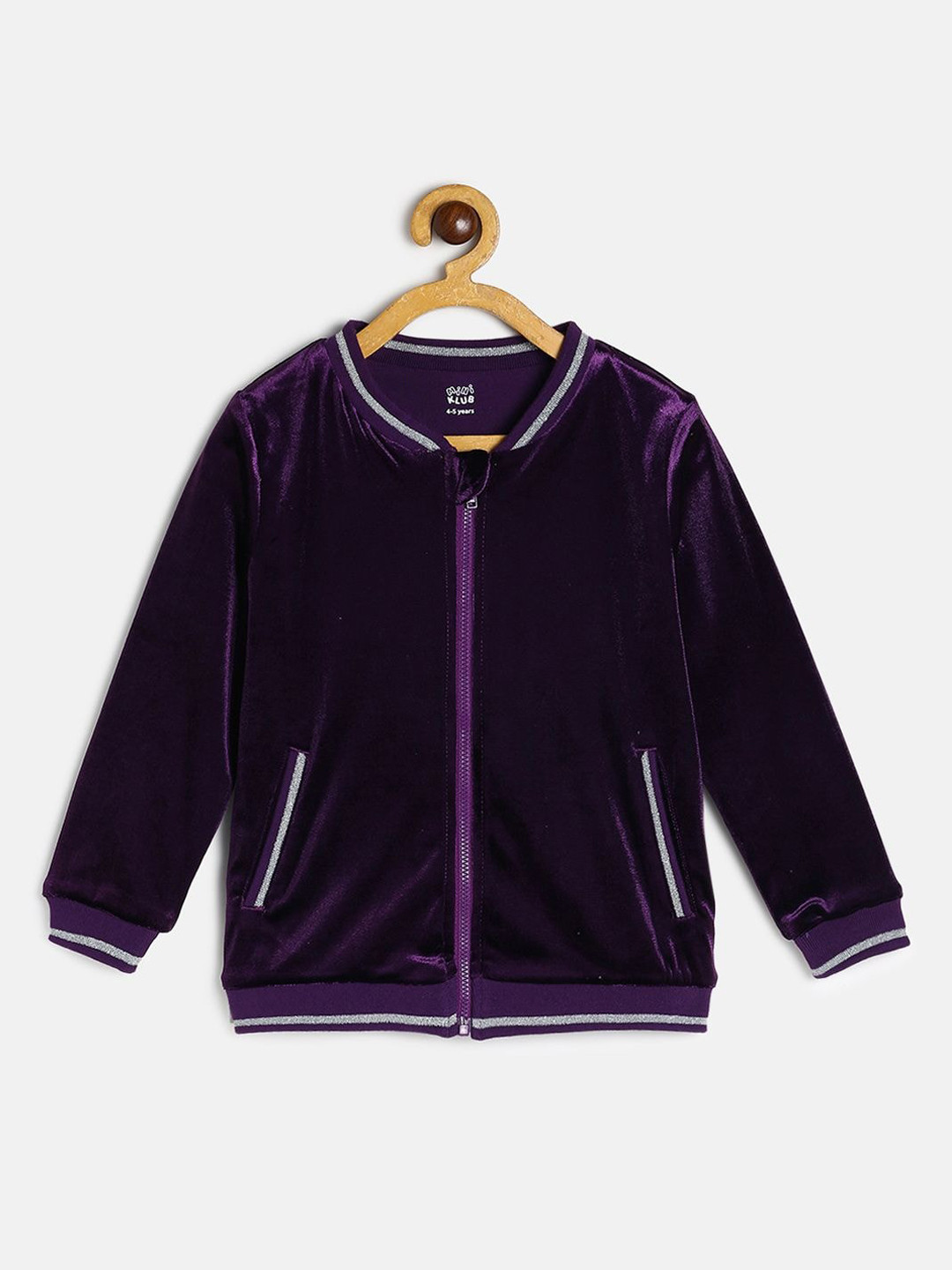 MINI KLUB Girls Purple White Typography Lightweight Open Front Jacket with Embroidery