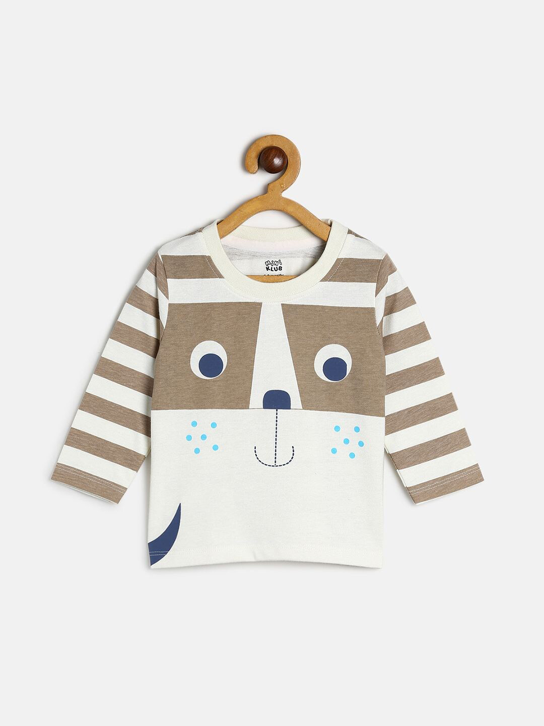 MINI KLUB Boys Off White & Brown Striped Cotton T-shirt