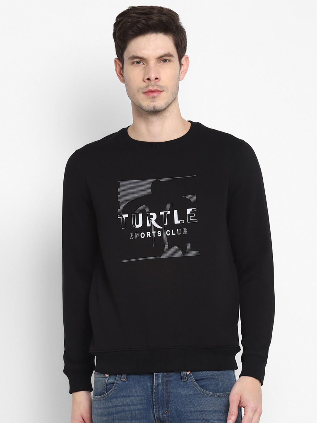 Turtle Men Black Printed Sweatshirt