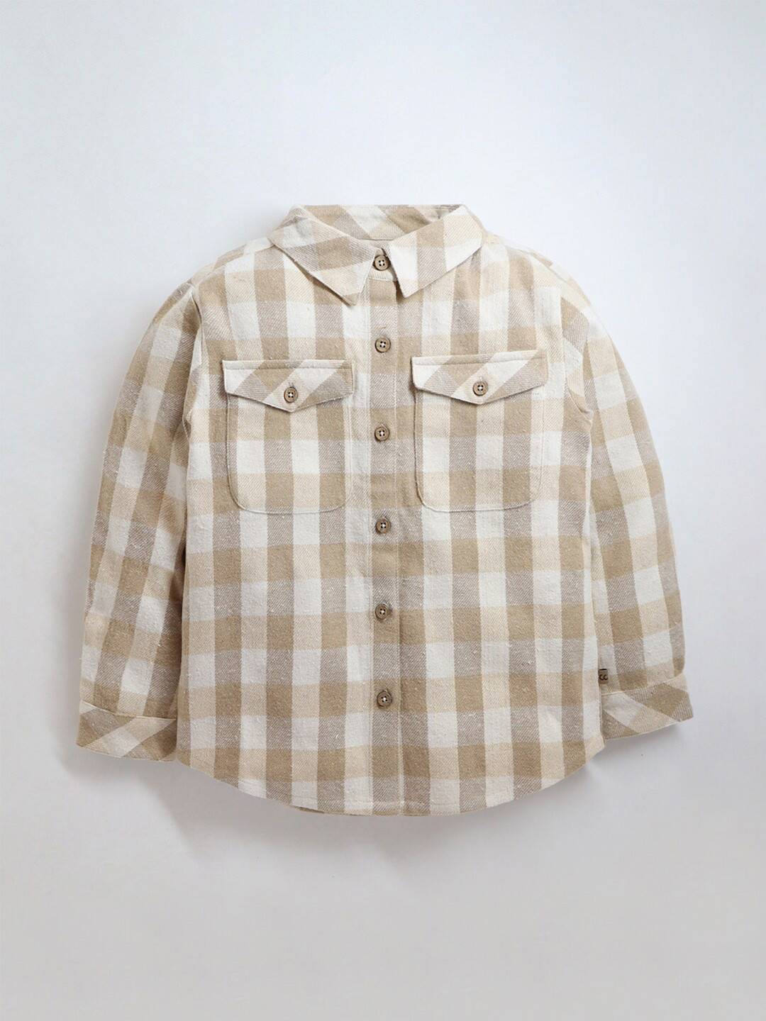 Cherry Crumble Boys Beige Standard Buffalo Checked Casual Shirt