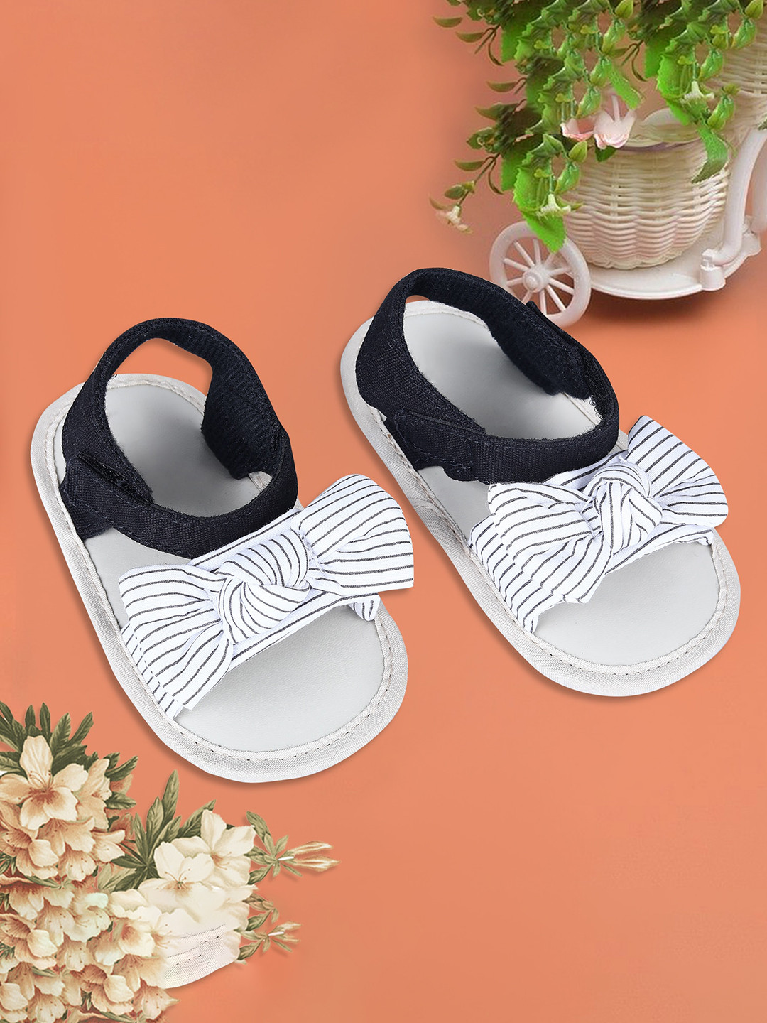Baby Moo Girls Striped Open Toe Sandals with Bows