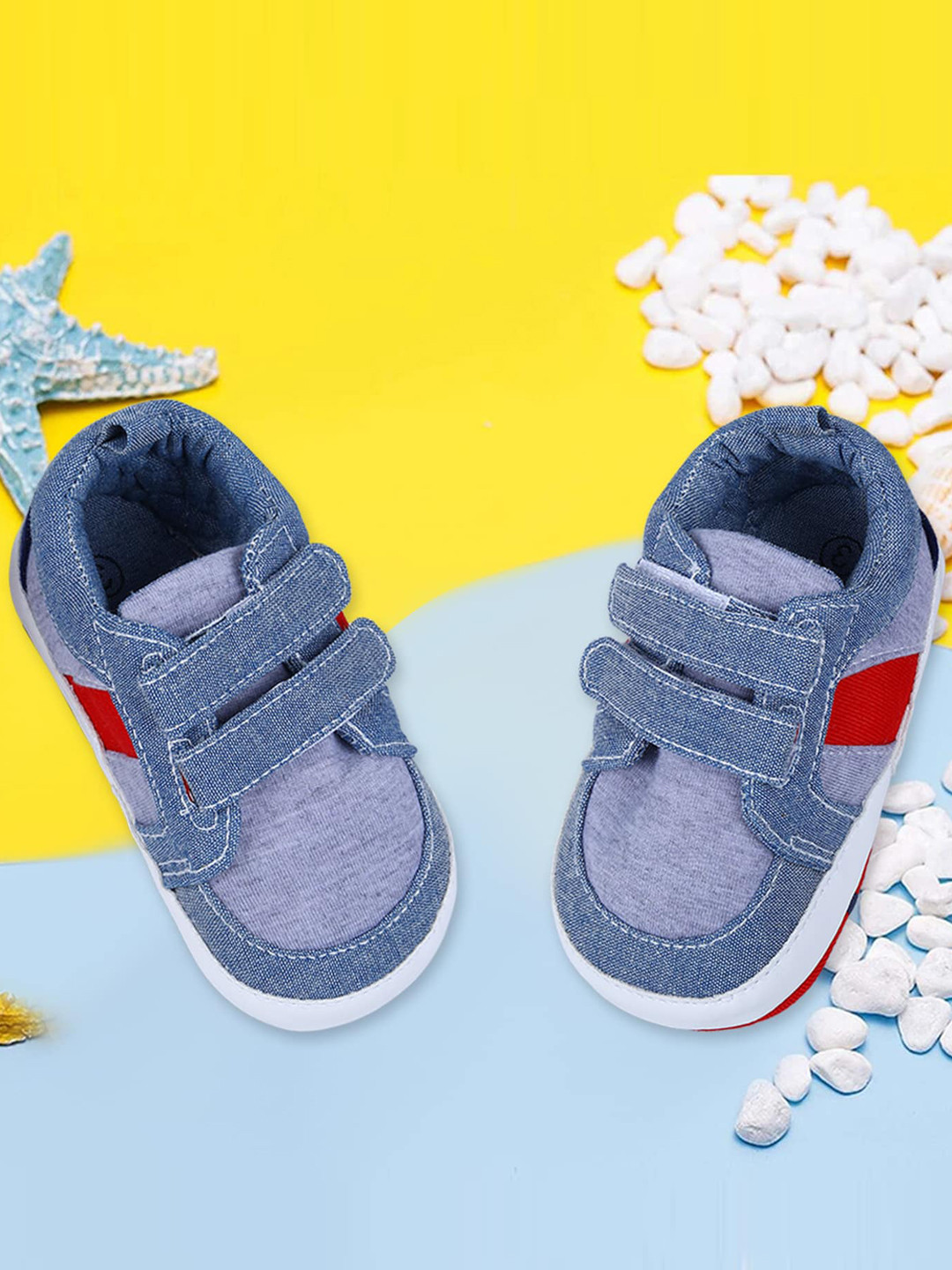 Baby Moo Kids Blue Colourblocked Denim Booties