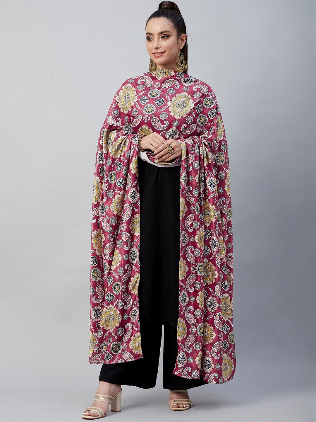 InWeave Women Red Printed Velvet Shawl