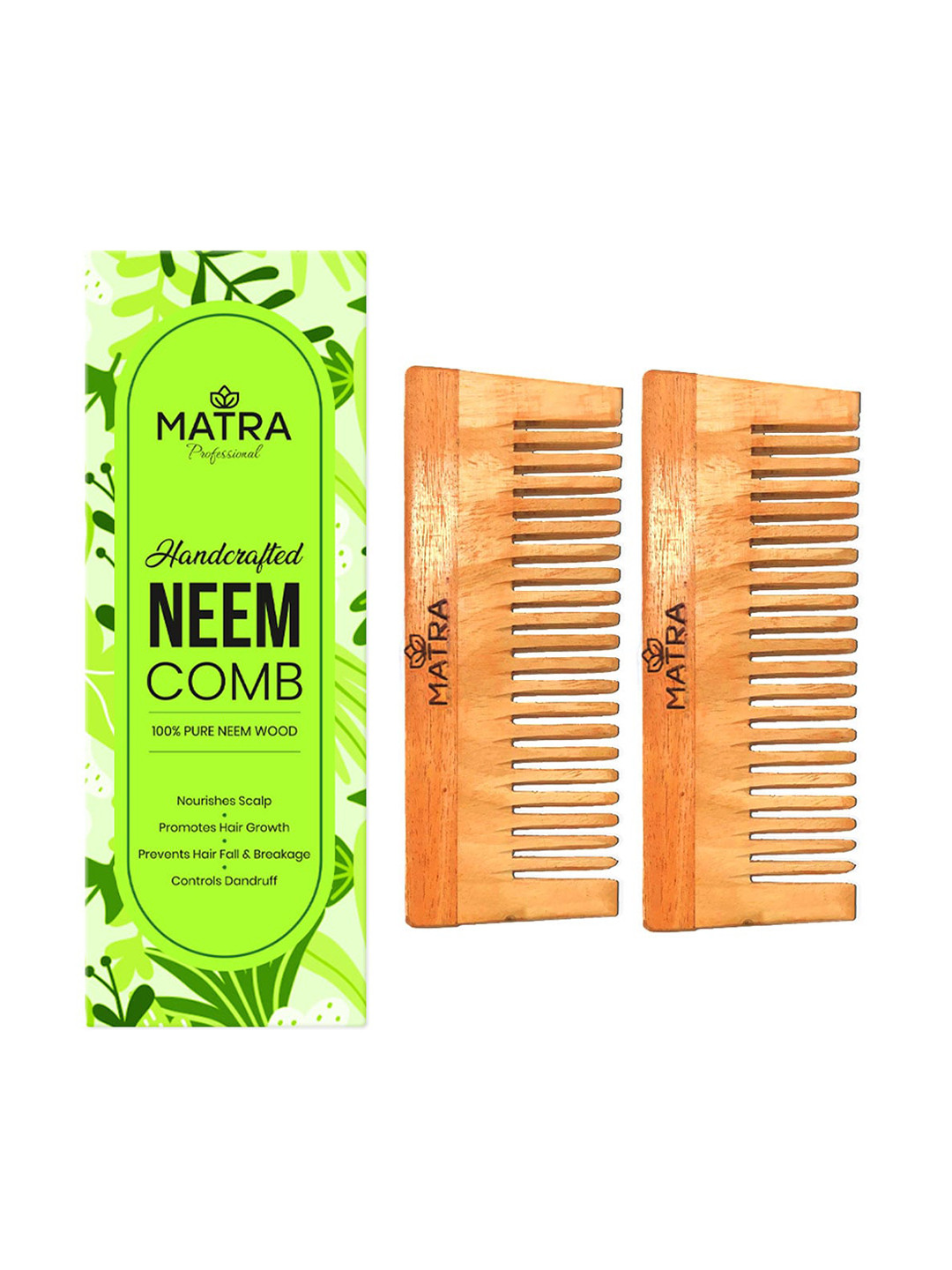 MATRA Set Of 2 Orange Wide Tooth Pure Neem Wood Comb