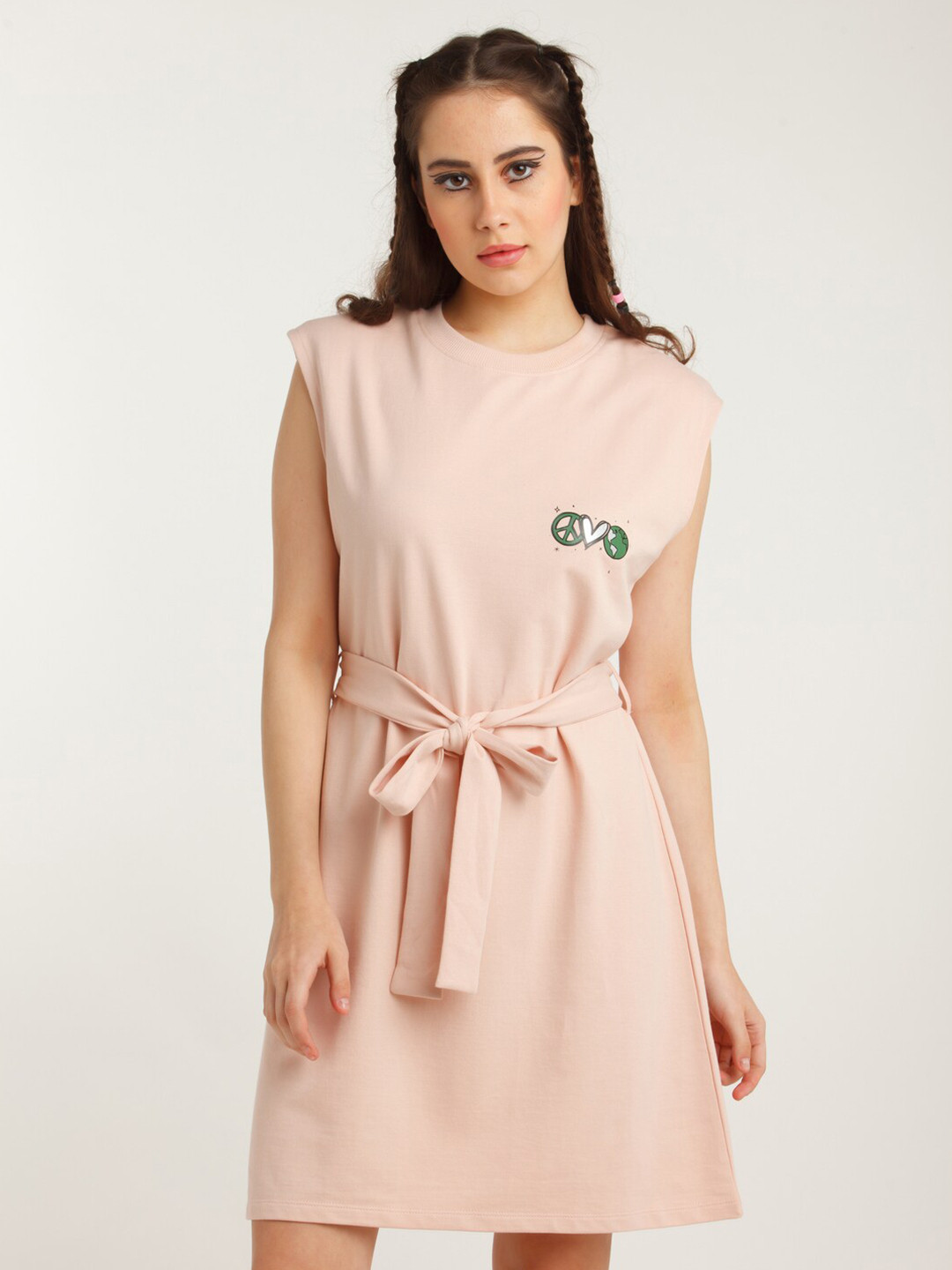 zink Z Women Peach-Coloured Solid A-Line Dress