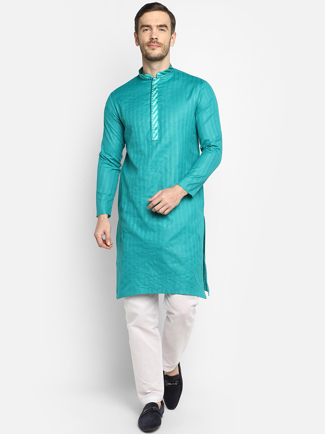 DEVOILER Men Sea Green Kurta with Pyjamas