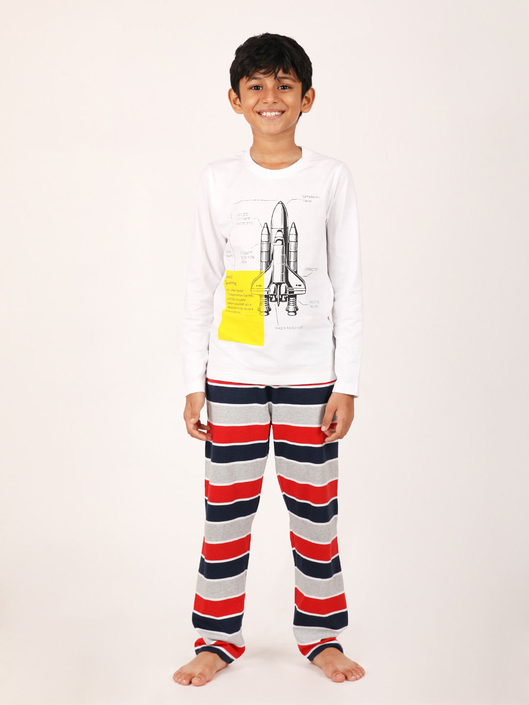 mackly Boys White Printed Pure Cotton Night suit