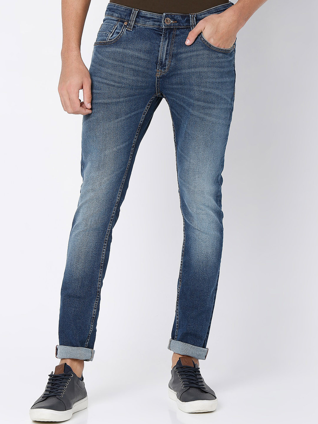 SPYKAR Men Blue Slim Fit Low-Rise Heavy Fade Jeans