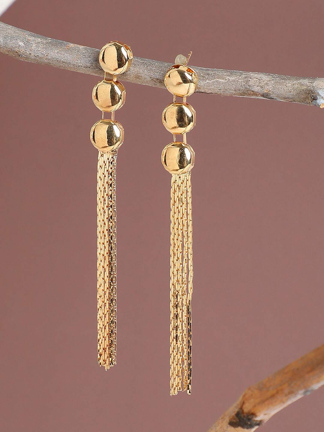SOHI Gold-Toned Contemporary Long Dangle Earrings