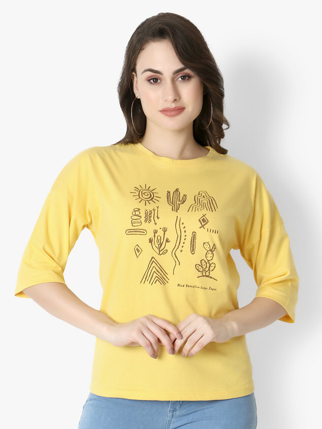 Again fashions Yellow Extended Sleeves Polycotton Top