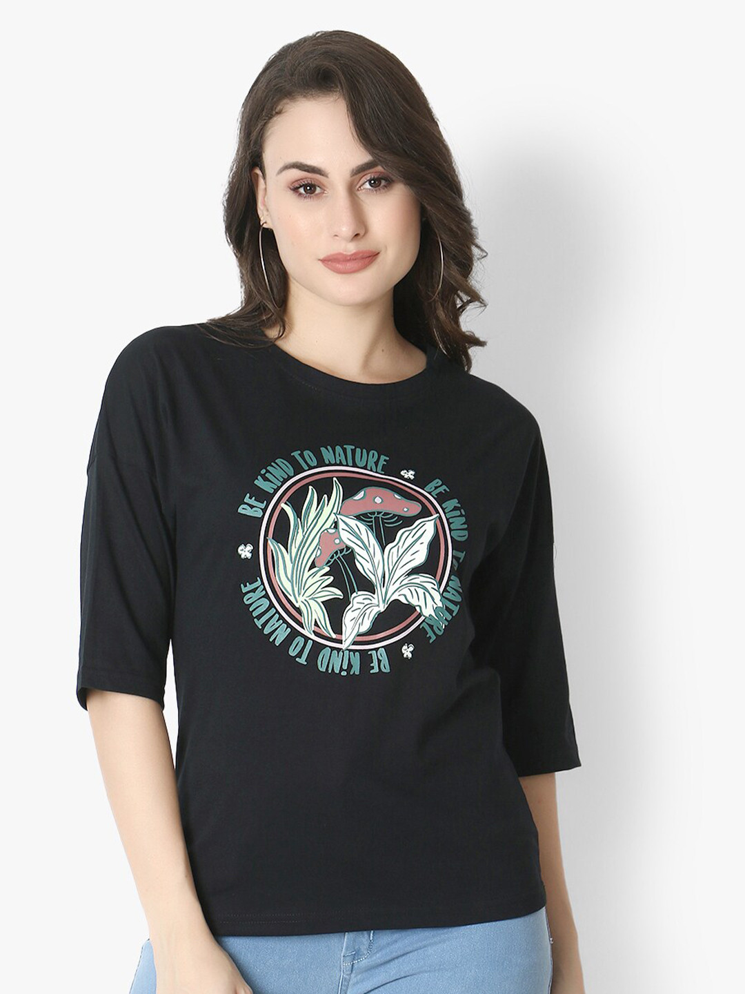 Again fashions Women Black Print Pure Cotton Top