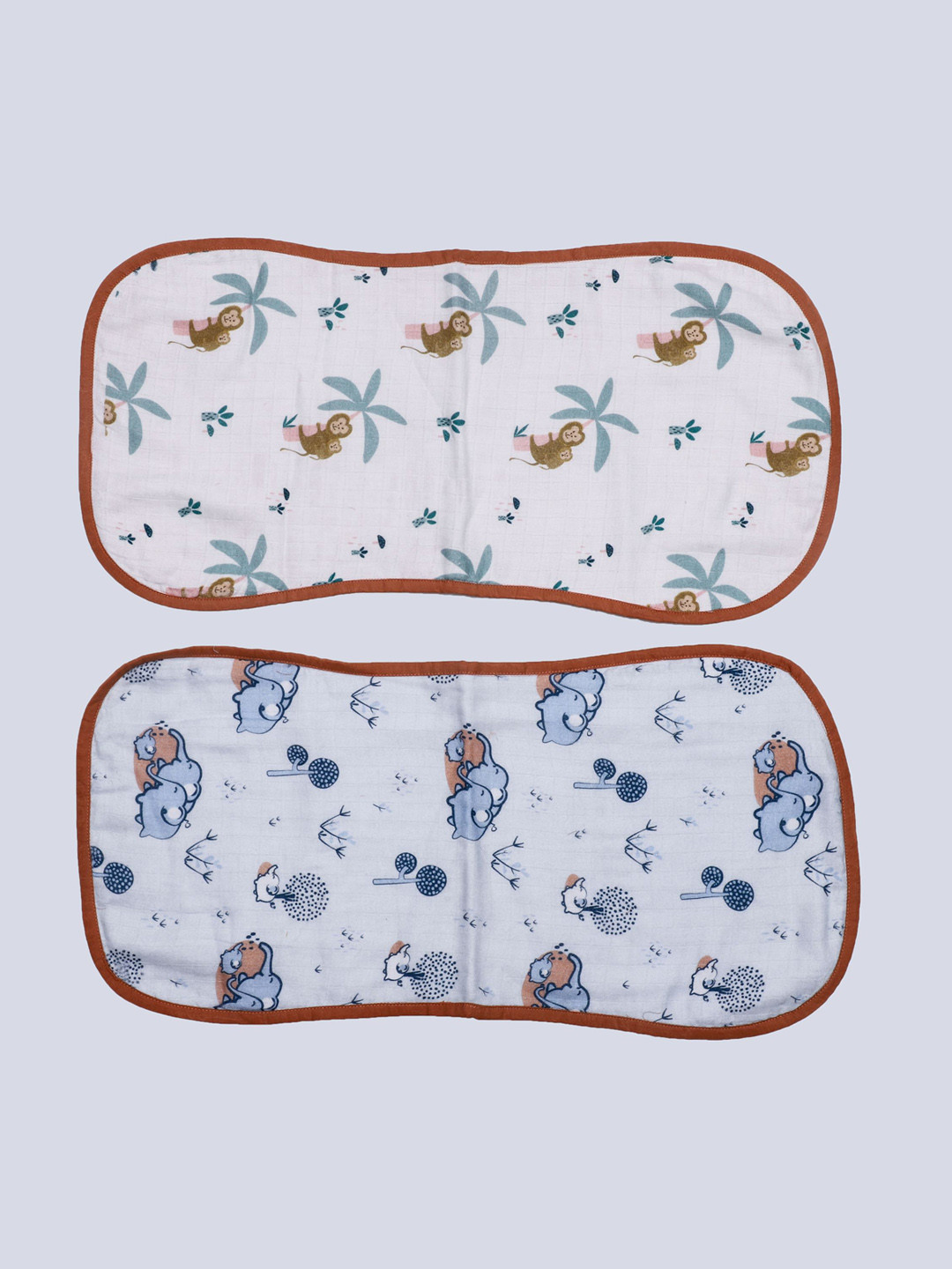 Bhaakur Kids Pack Of 2 Blue  & Brown Printed Cotton Bibs