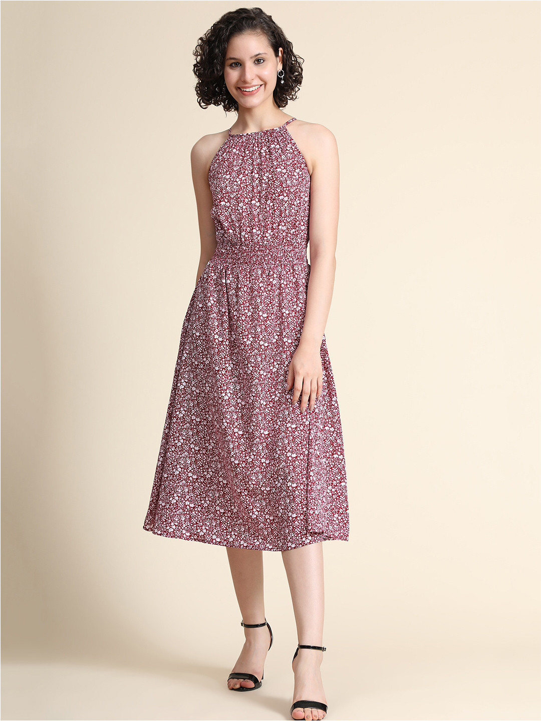 KERI PERRY Floral Print Flared A-Line Midi Dress