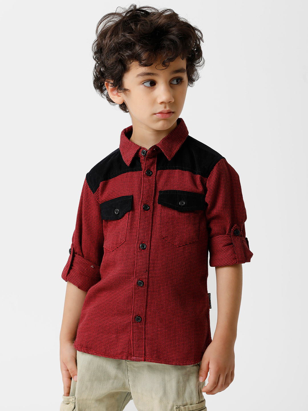 KATE & OSCAR Boys Red Standard Checked Pure Cotton Casual Shirt