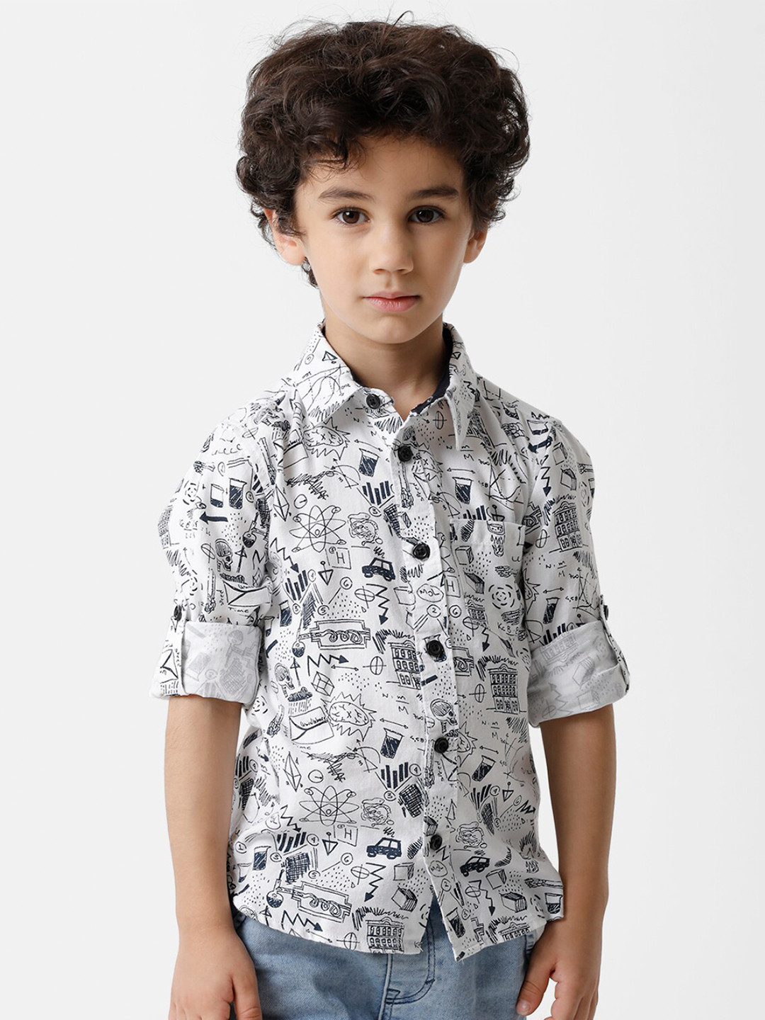 KATE & OSCAR Boys White Standard Printed Pure Cotton Casual Shirt