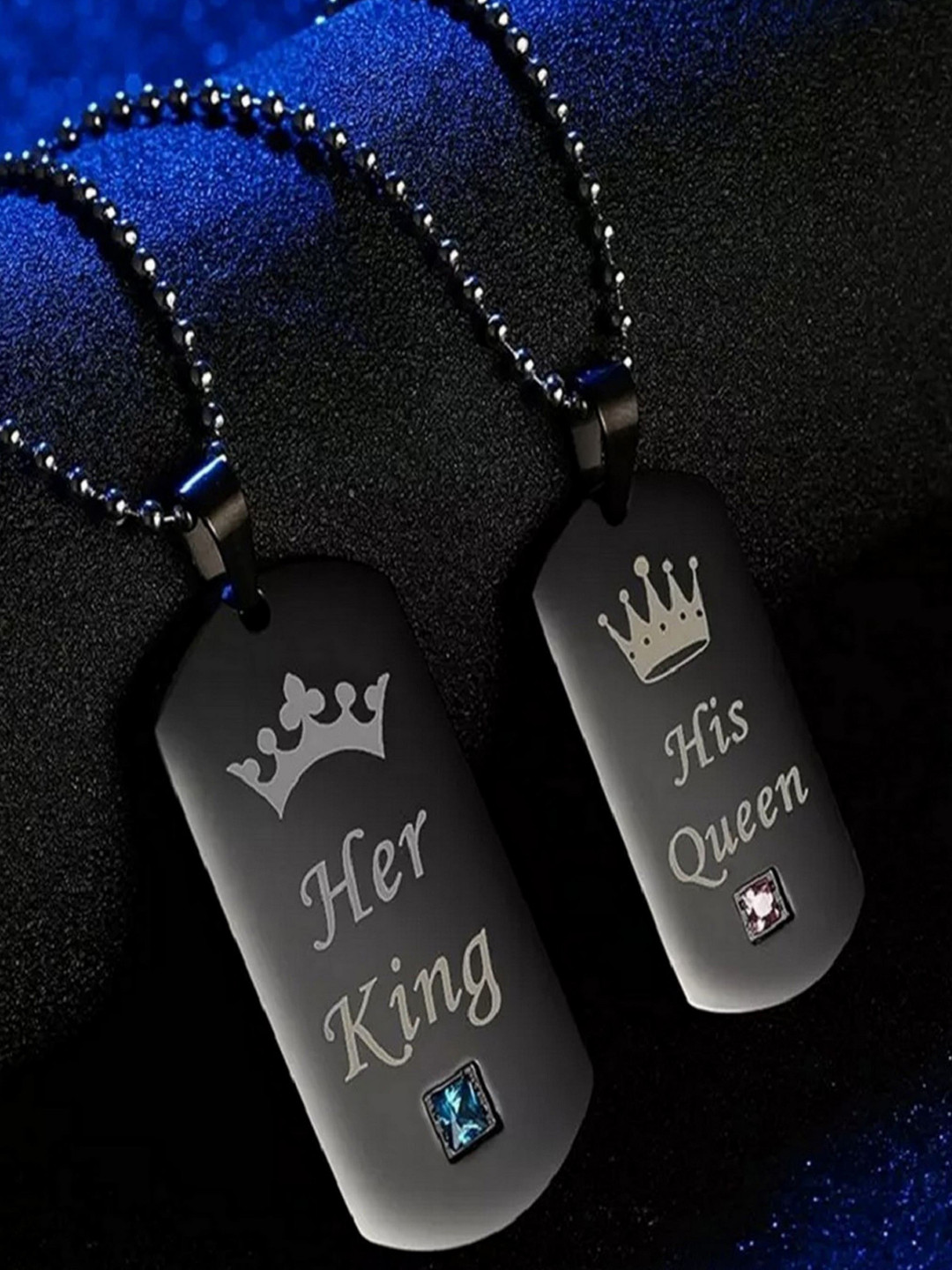 UNIVERSITY TRENDZ Pack Of 2 Silver-Plated Black Designed Black Couple Pendant
