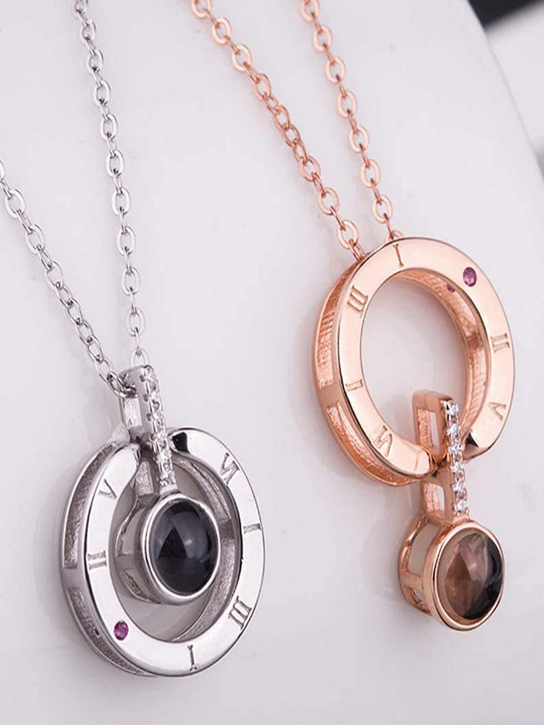 UNIVERSITY TRENDZ Stainless Steel Black Silver-Plated Stone Studded Pendant